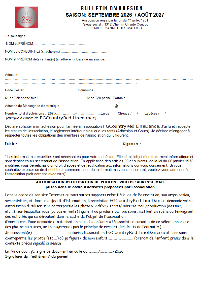 Bulletin d adhesion fgcountryred linedance